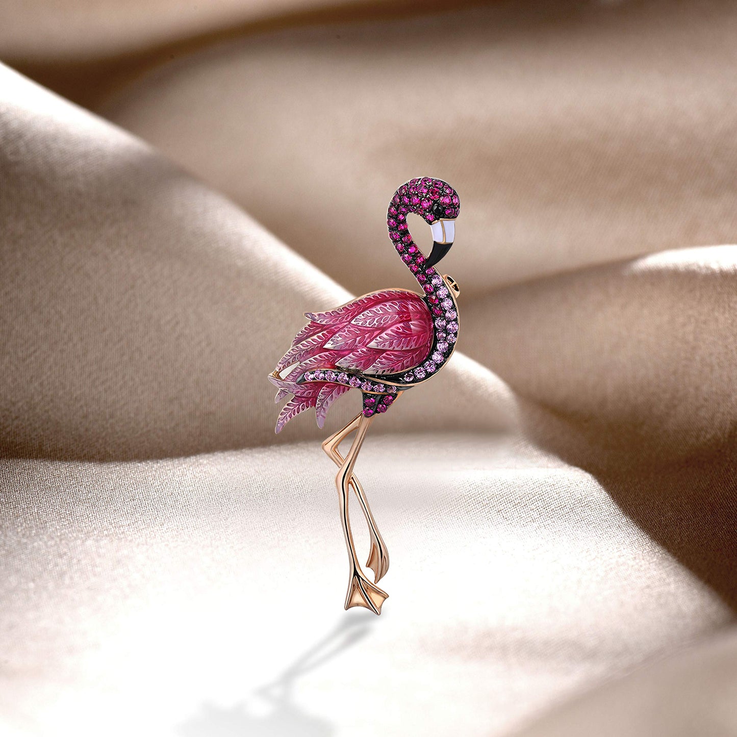 Santuzza Flamingo Brooch 925 Sterling Silver Enamel Bird Created Pink Sapphire Brooches Pin for Women
