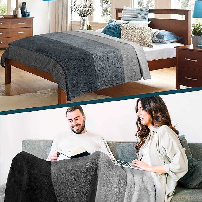 PAVILIA Fluffy Sherpa Throw Blanket Ombre | Gradient Plush, Soft, Fuzzy, Decorative Accent Throw Blanket for Couch Sofa Bed | Cozy Warm Decorative Furry Faux Fur Blanket, 50x60 Inches Gray