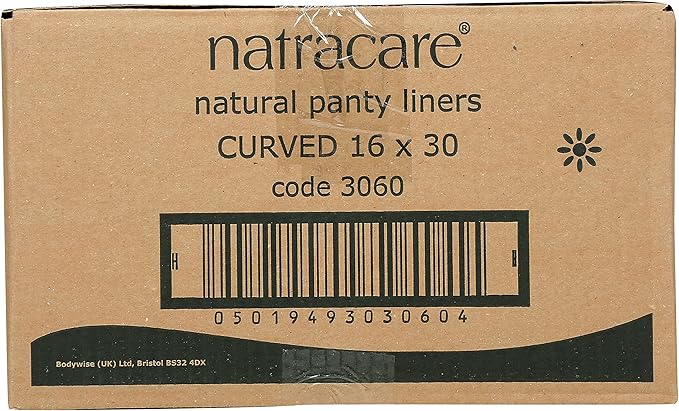 Natracare Natural Organic Cotton Curved Panty Liners for Sensitive Skin, Shaped for Extraordinary Everyday Comfort, 30 Liners Per Box (Pack of 16 Boxes, 480 Liners Total)