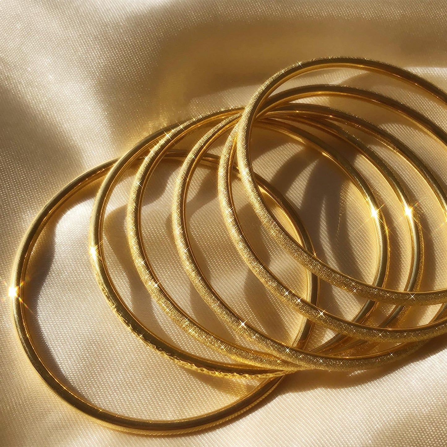 Kainier 3mm 14K Gold Plated Bangle Bracelets 3mm Elegant Thin Round Bangles for Women Stackable Oval Solid Bracelets Sets Ideal Gift for Love (Gold A, 8.0 Inches)