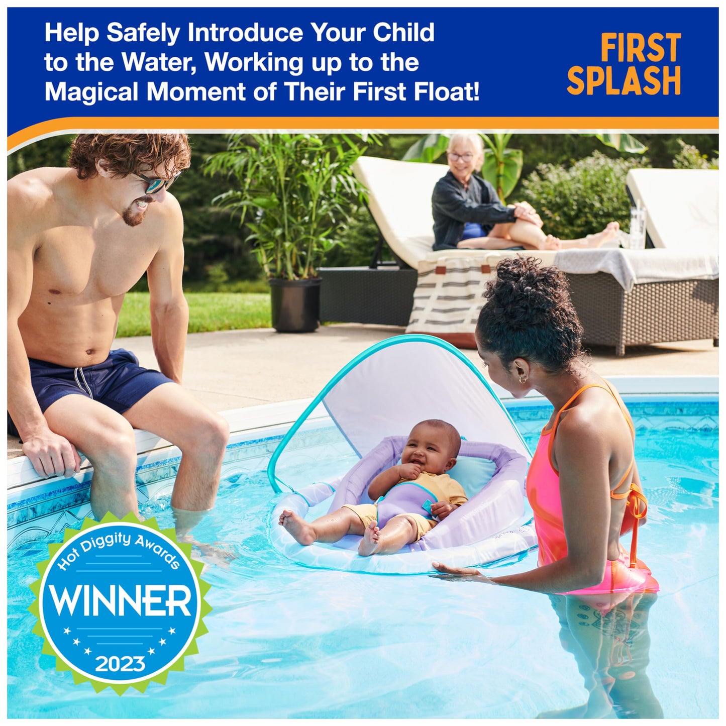 SwimWays Infant Spring Float, Baby Pool Float with Canopy, Swimming Pool Accessories for Kids 3-9 Months, Mermaid