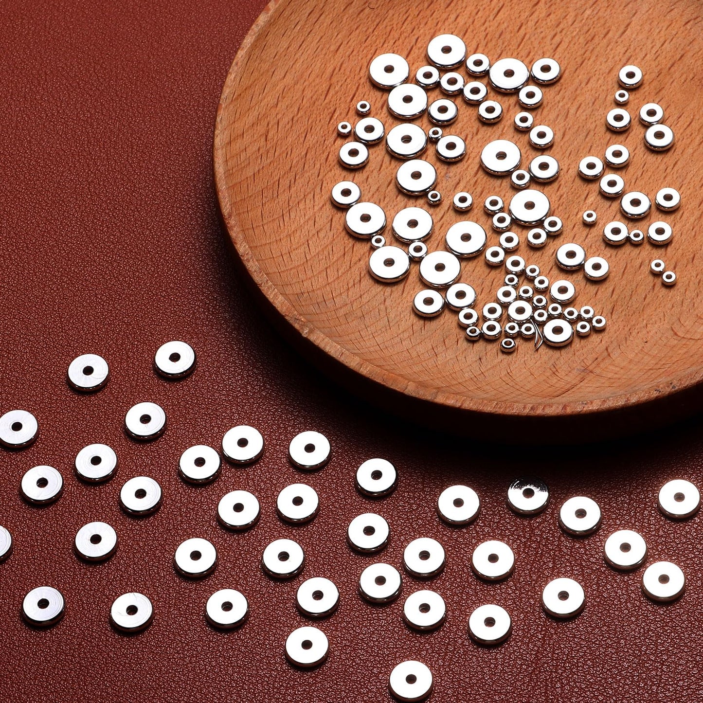 TMMATE 200pcs Silver Plated Brass Flat Disc Spacer Beads for DIY Bracelet, Necklace Jewelry Making (Silver-3mm)