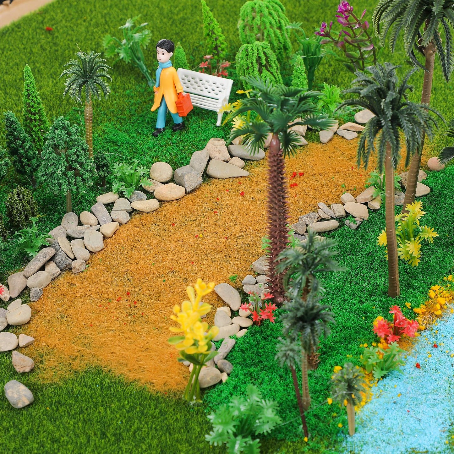 Sureio 130 Pcs Diorama Supplies Kit Include 121 Miniature Trees 1.2-7.48 Inch Mini Mixed Model Plastic Fake Architecture 9 Bags Scenery Basing Material Kit for Model Train Railroad Scenery DIY Craft
