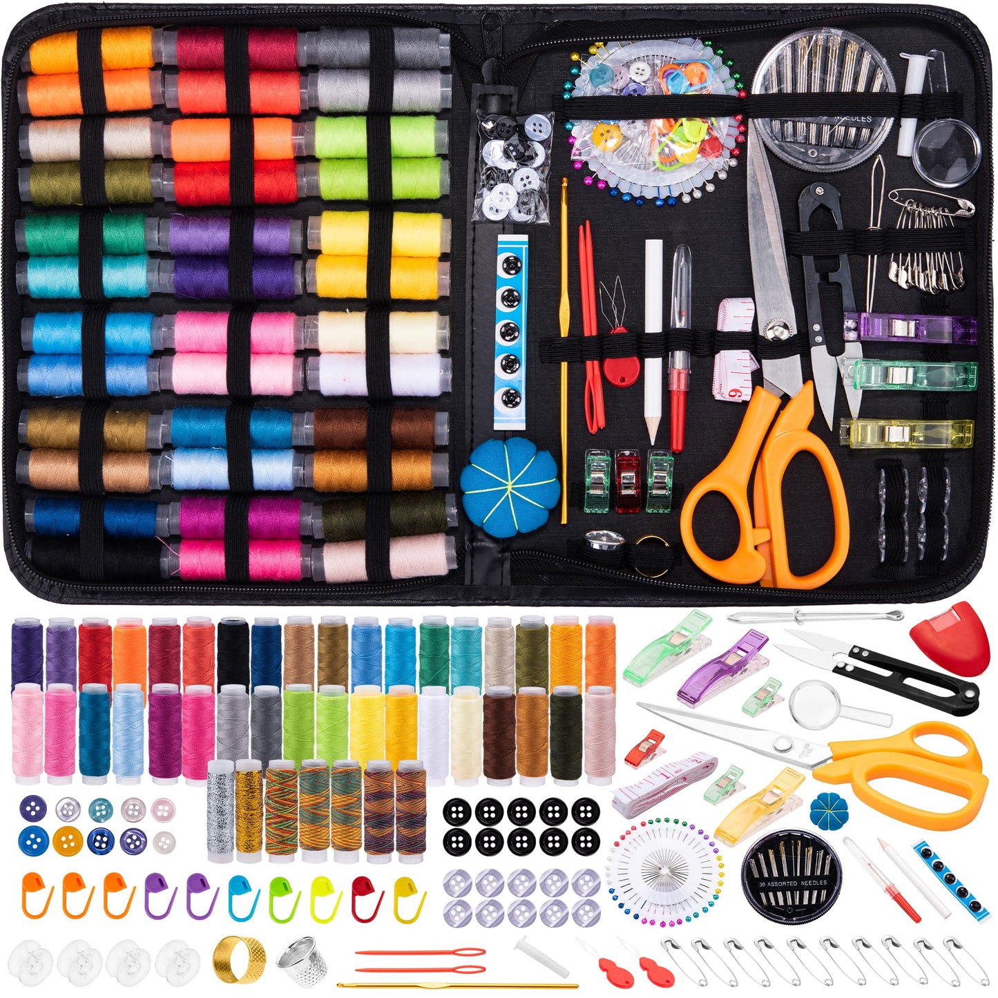 HOUSEEIGHT Sewing Kit - Over 200 Pcs Needle and Thread Kit Includes 43 Strong Threads,30 XL Needles, Sewing Kits for Adults for Emergency & Home Mini Sewing Kit for Beginners