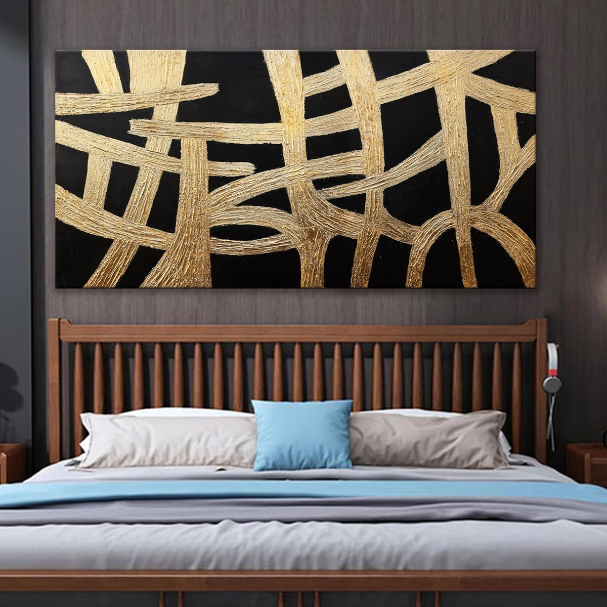 Abstract Wall Art Paintings Wall Decor Large Canvas Wall Art Decor Black And Gold Lines Texture Wall Art Artwork Modern Minimalist Wall Art Living Room For Room Bedroom Office Wall Decor 29"X58"