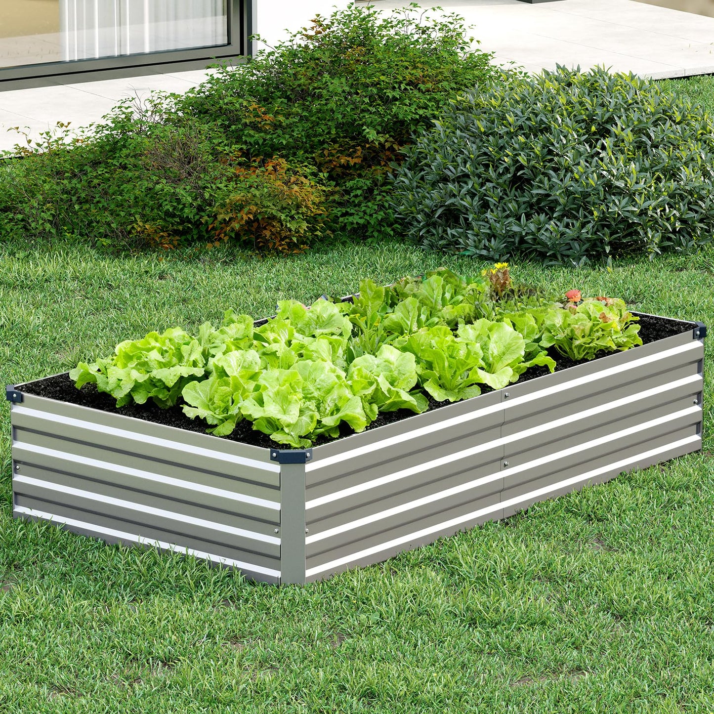 Vengarus 2 Pack 9x3x1FT Galvanized Raised Garden Bed Kit, Outdoor Metal Planter Box for Vegetables, Rectangular Steel Container, Easy Assembly (Silver)