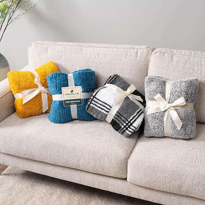 PAVILIA Sherpa Throw Blanket for Couch Sofa, Heather Grey Fluffy Warm Plush Blanket for Twin Bed, Cozy Super Soft Lightweight Throw, Fuzzy Decorative Blanket, All Season Home, 60x80