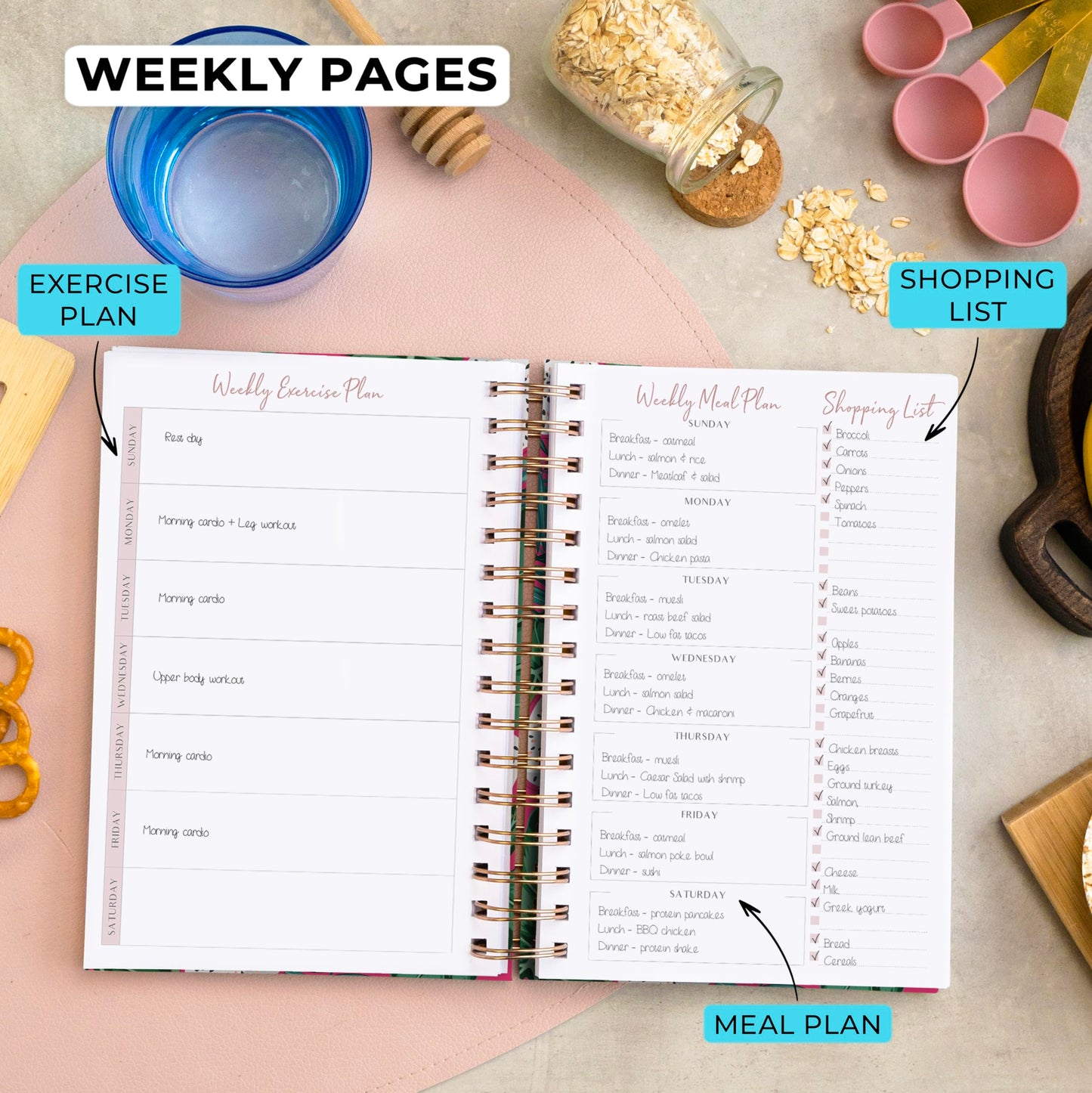 PLANBERRY Food Journal Premium – Nutrition Planner – Diet & Calorie Tracker – Meal & Exercise Diary – Weight Loss Journal (Dragon Fruit)