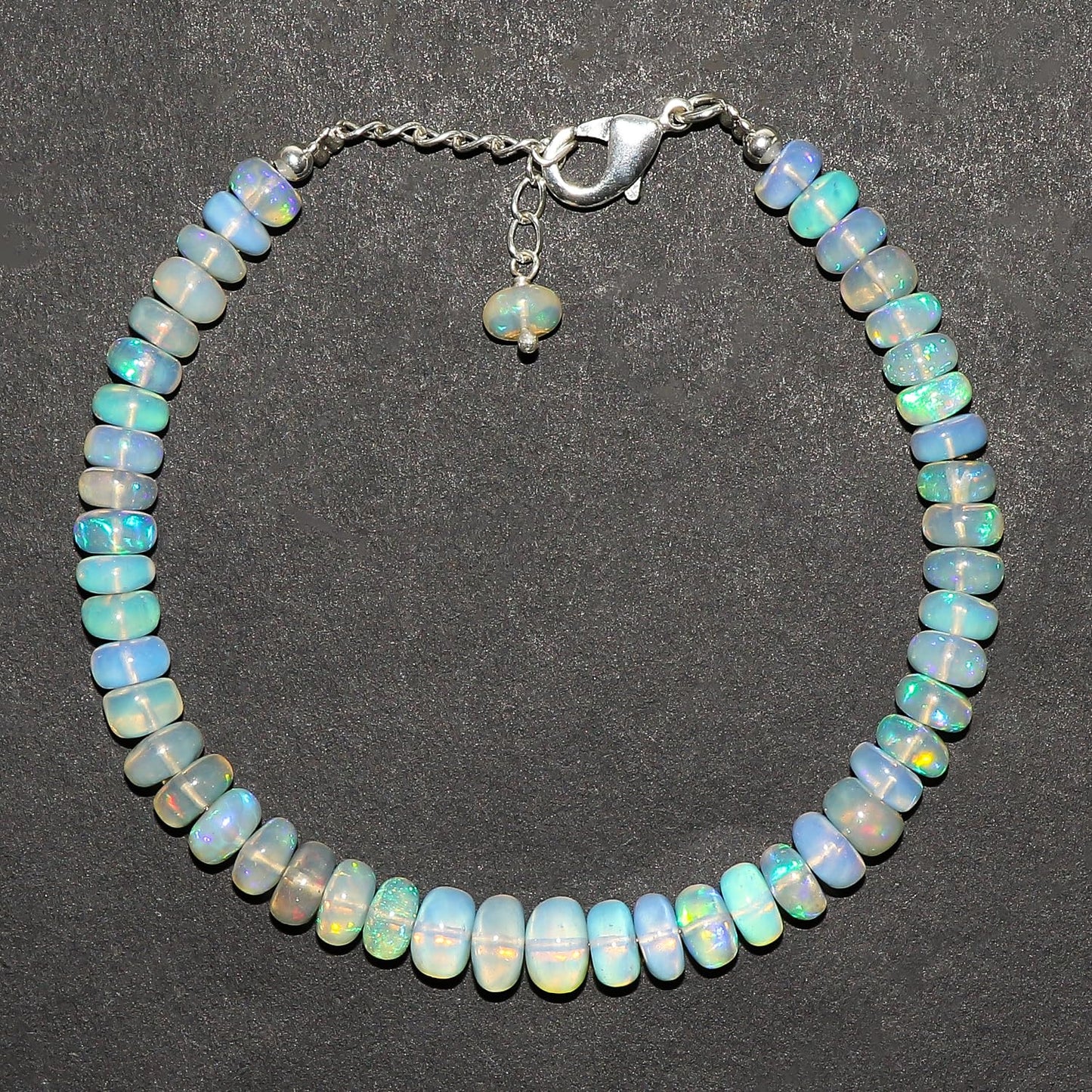 CRYSTALIS Natural Ethiopian Opal Adjustable Bracelet, Real Gemstones, Chakra Healing Stones, Gift Giving Jewelry, Silver Plated Womens Bracelet 8 inch