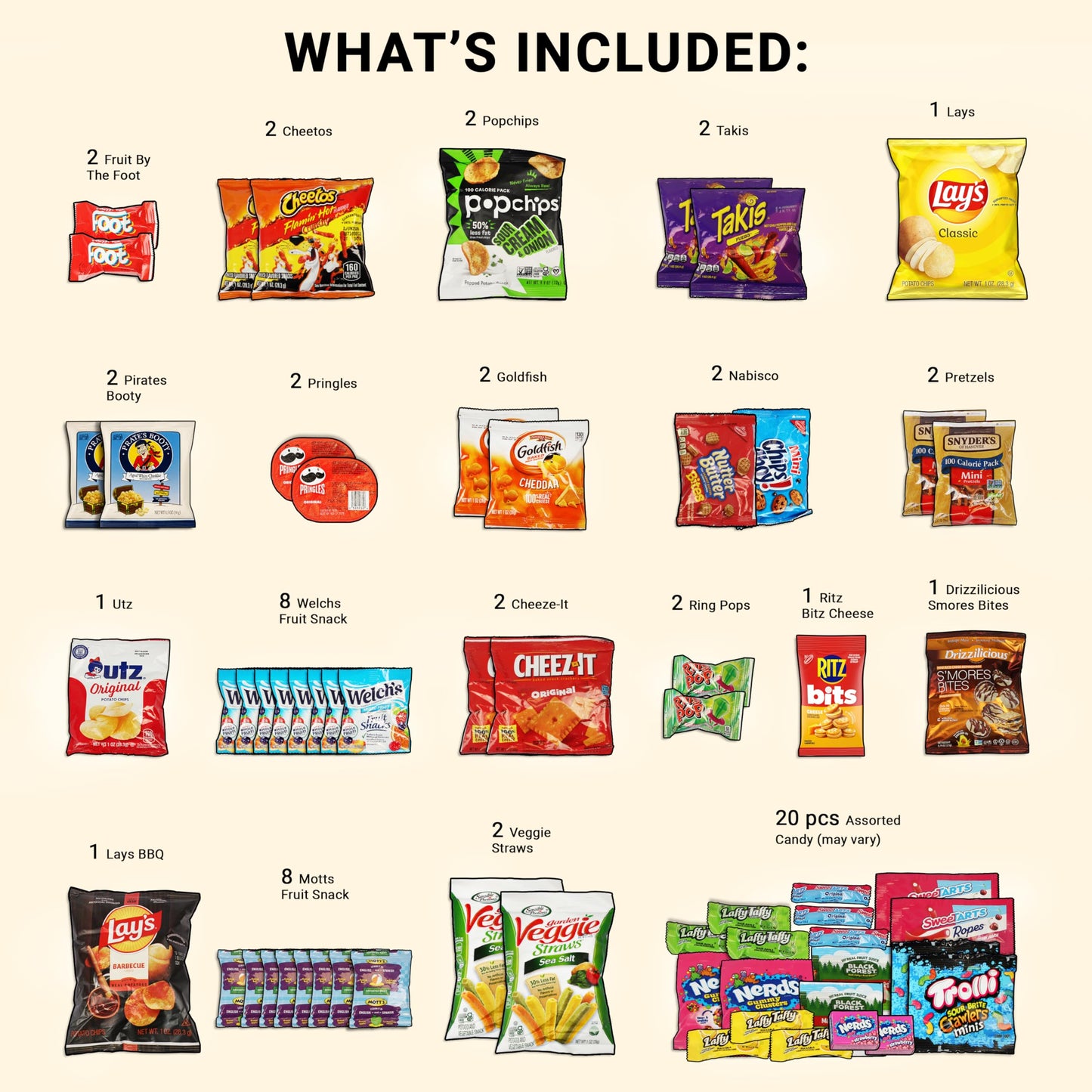 Snack Variety Care Package Gift Box, 65 Count Ready To Gift Assorted Snacks With Cookies Chips Bars Popcorn Crackers For Adults Kids Office Break Rooms School Snacks Camp Snack Gift Birthdays Welcome Gifts Get Well Soon Box