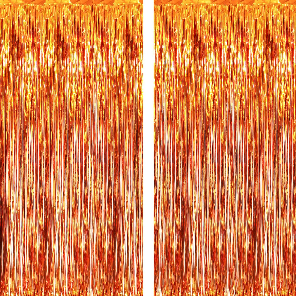 GOER 6.4 ft x 8.2 ft Metallic Tinsel Foil Fringe Curtains,Pack of 2 Party Streamer Backdrop for Birthday,Graduation Decorations and New Year Eve (Orange)