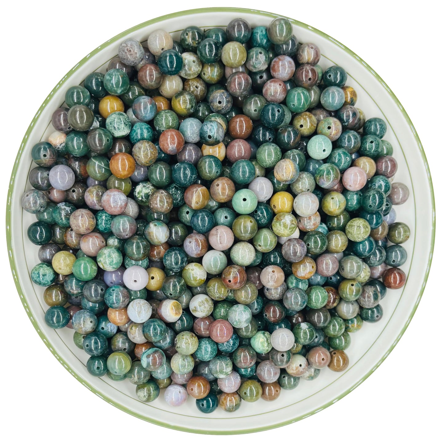 WHNKFB 10mm 50PCS Natural Indian Agate Round Beads, Smooth Polished Loose Stone Beads for Jewelry Making Craft - 4mm 6mm 8mm 10mm Options with Free Elastic Cord