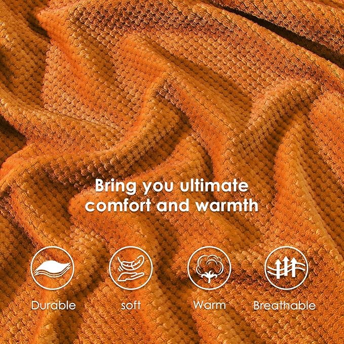 SOCHOW Waffle Sherpa Fleece Throw Blanket, Super Soft Fuzzy Warm, Lightweight Fluffy Reversible Plush Blanket for Bed Sofa Couch, 50 x 60 Inches Burnt Orange