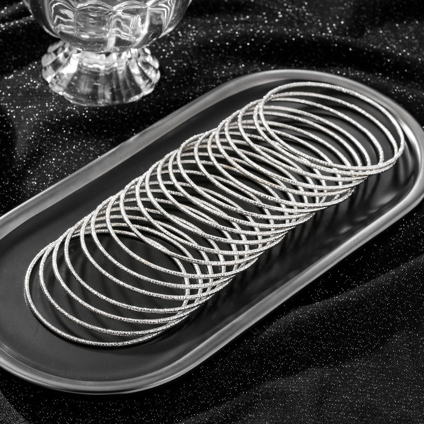 AYWFCBF Silver Bangle Bracelets for Women, 17 Pcs Boho Stackable Indian Bangles Multi Layer Textured Chunky Bracelets Jewelry Set for Women