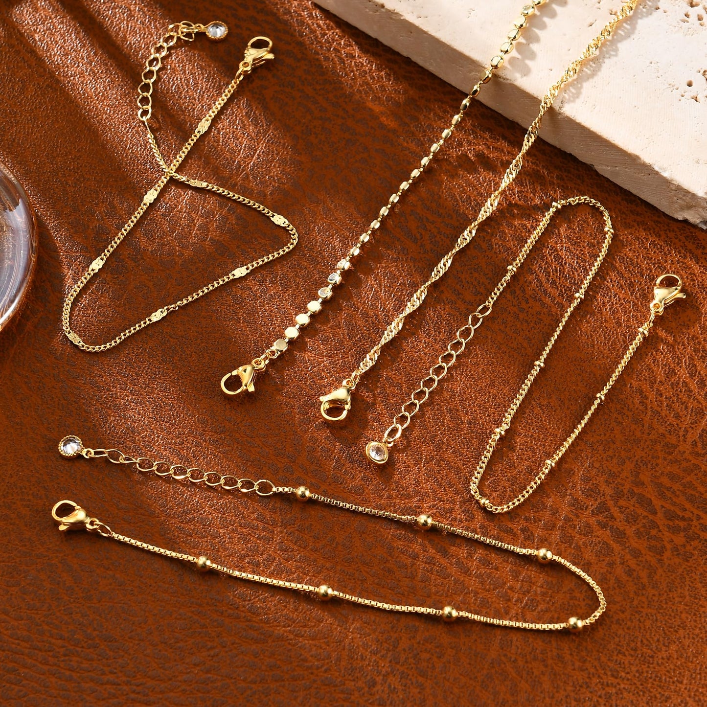 Striviio Gold Bracelets for Women, 14K Gold Plated Stackable Bracelet Stack Set Adjustable Charm Paperclip Chain Snake Link Layered Waterproof Jewelry Sets Gifts