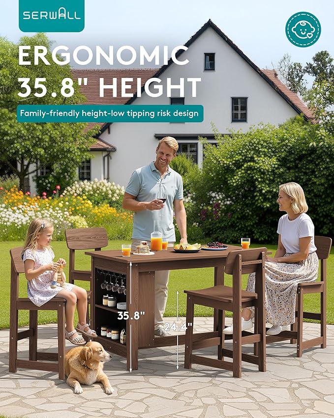 SERWALL Outdoor Bar Stools Set of 2, All Weather HDPE 25" Counter Height Bar Stools with Back, Outdoor Armless Barstools for Patio, Garden, Backyard, Balcony, Poolside, Brown