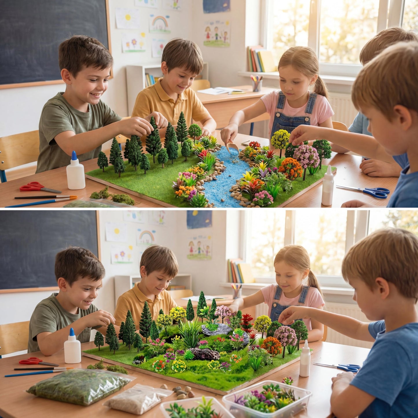 Soulchen 58 Pieces Diorama Supplies Kit Include Model Trees 0.98-5.12 Inch Mixed Mini Trees 16 x 40 Inch Model Grass Mat Ho Scale Accessories for Projects Train Scenery Building Landscape DIY Crafts
