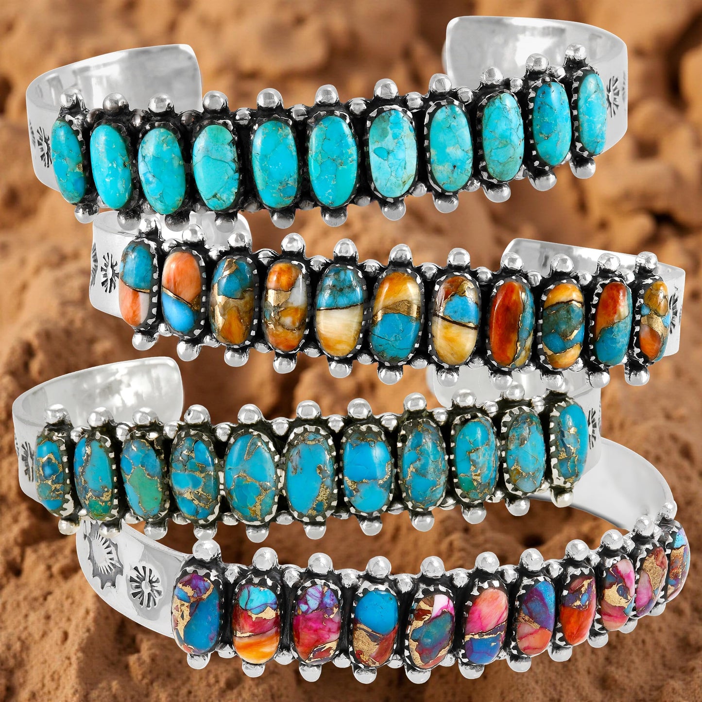 Turquoise Bracelet Sterling Silver 925 Genuine Gemstones Cuff Bracelet (Turquoise)