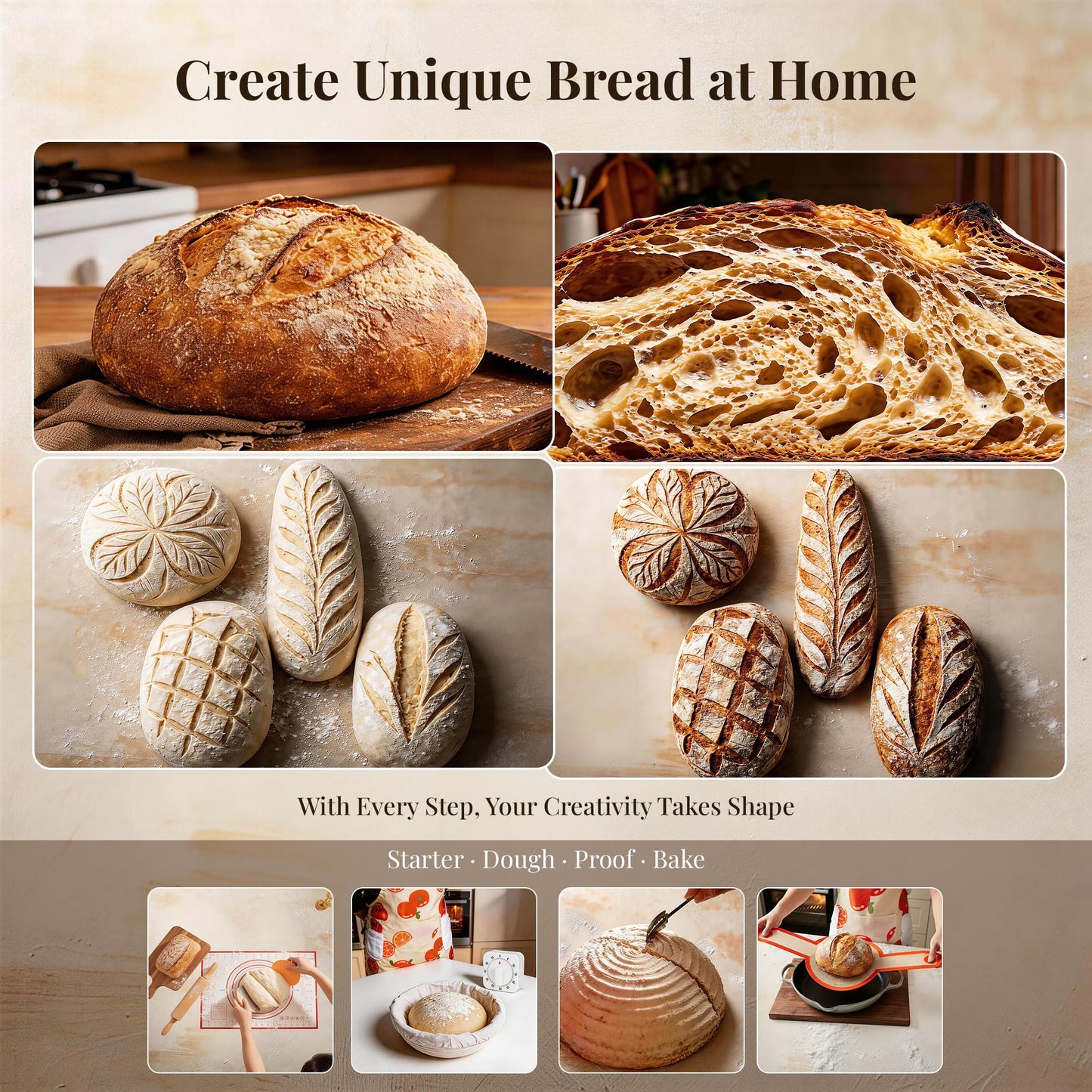 sixiangLC Sourdough Starter Kit, 23-Piece Bread Baking Set with Banneton Proofing Baskets Round & Oval, Starter Jar, Lame, Dough Whisk, Scraper & Sling - Sourdough Baking Supplies Gift for Beginners
