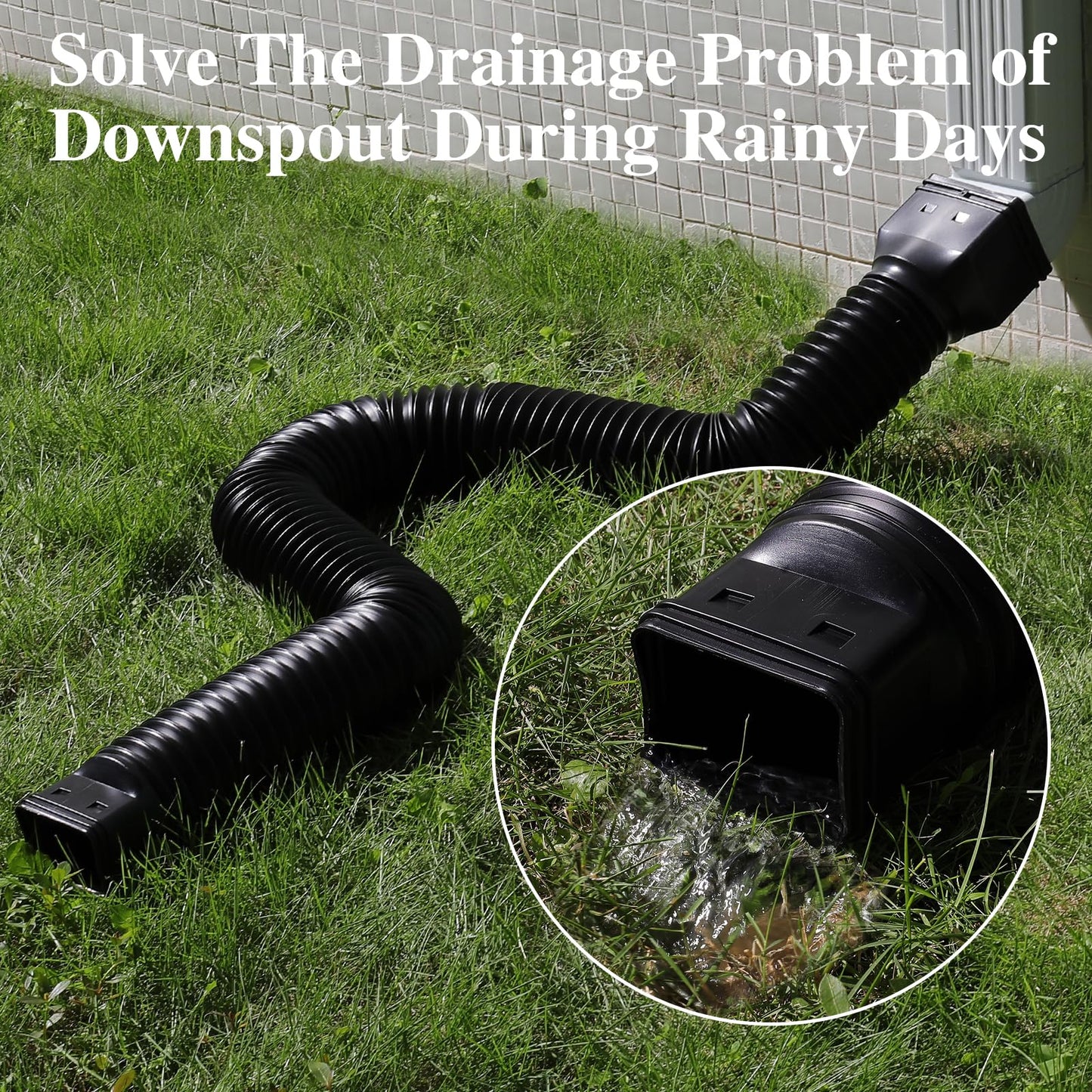 Gutterlix Flexible Gutter Downspout Extensions, Connectable Downspout Extender with 58"+ 67" Extendable Pipe, Thickened Down spout Drain Extension for Rainwater Drainage(2 Pack, Black)