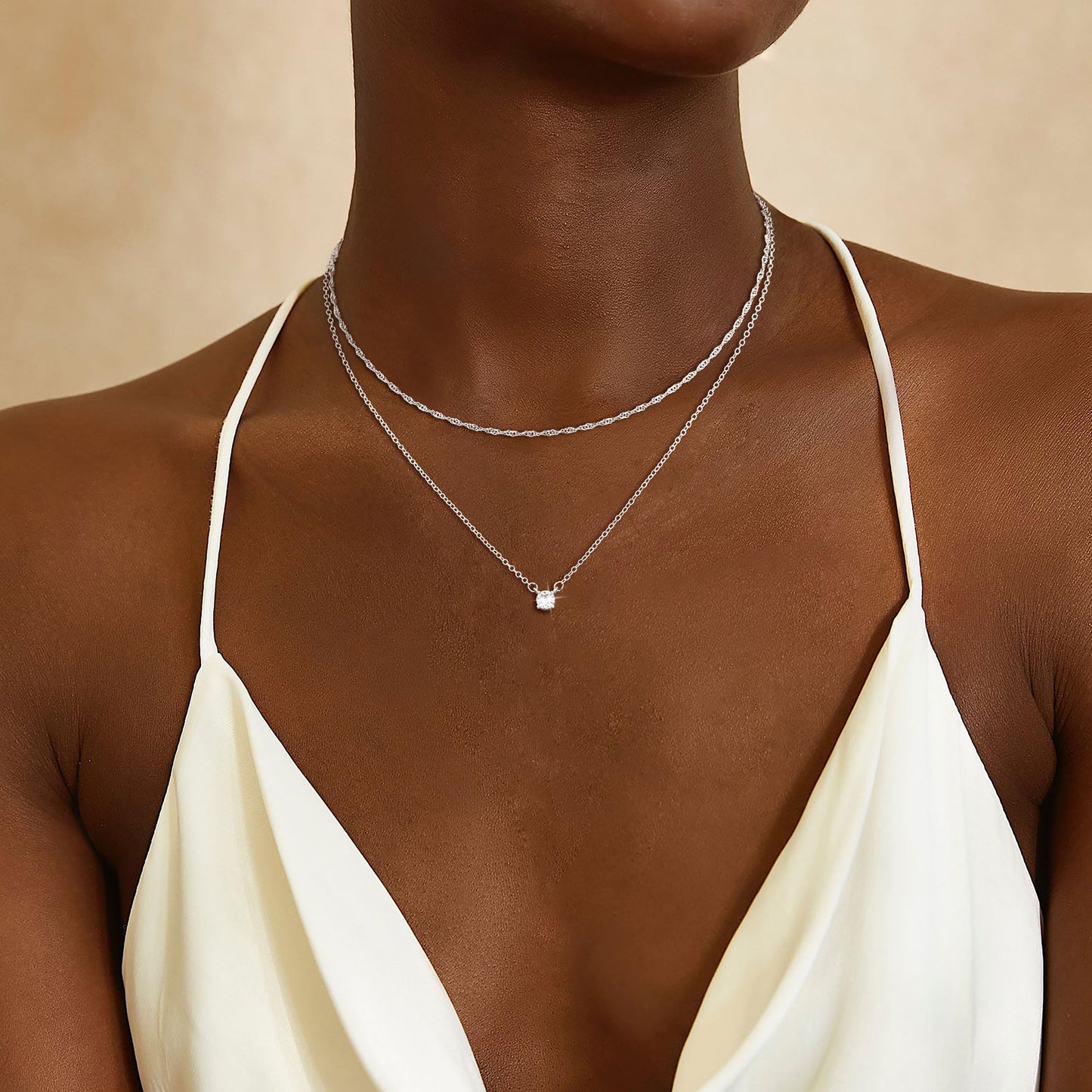 CHESKY Layered Silver Necklaces for Women Trendy,Dainty Stackable Charm Necklaces for Womens Layering CZ Pendant Necklaces Stack Silver Jewelry Set for Women Gifts