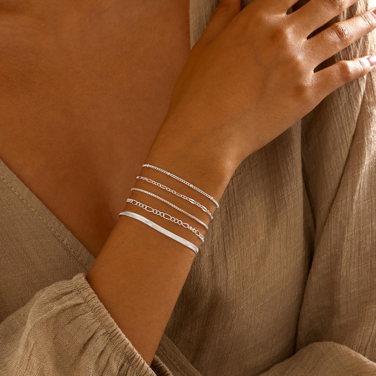 Dainty 14K Silver Plated Bracelets for Women Trendy - Waterproof Stackable Bracelet Set - Perfect for Stylish Women