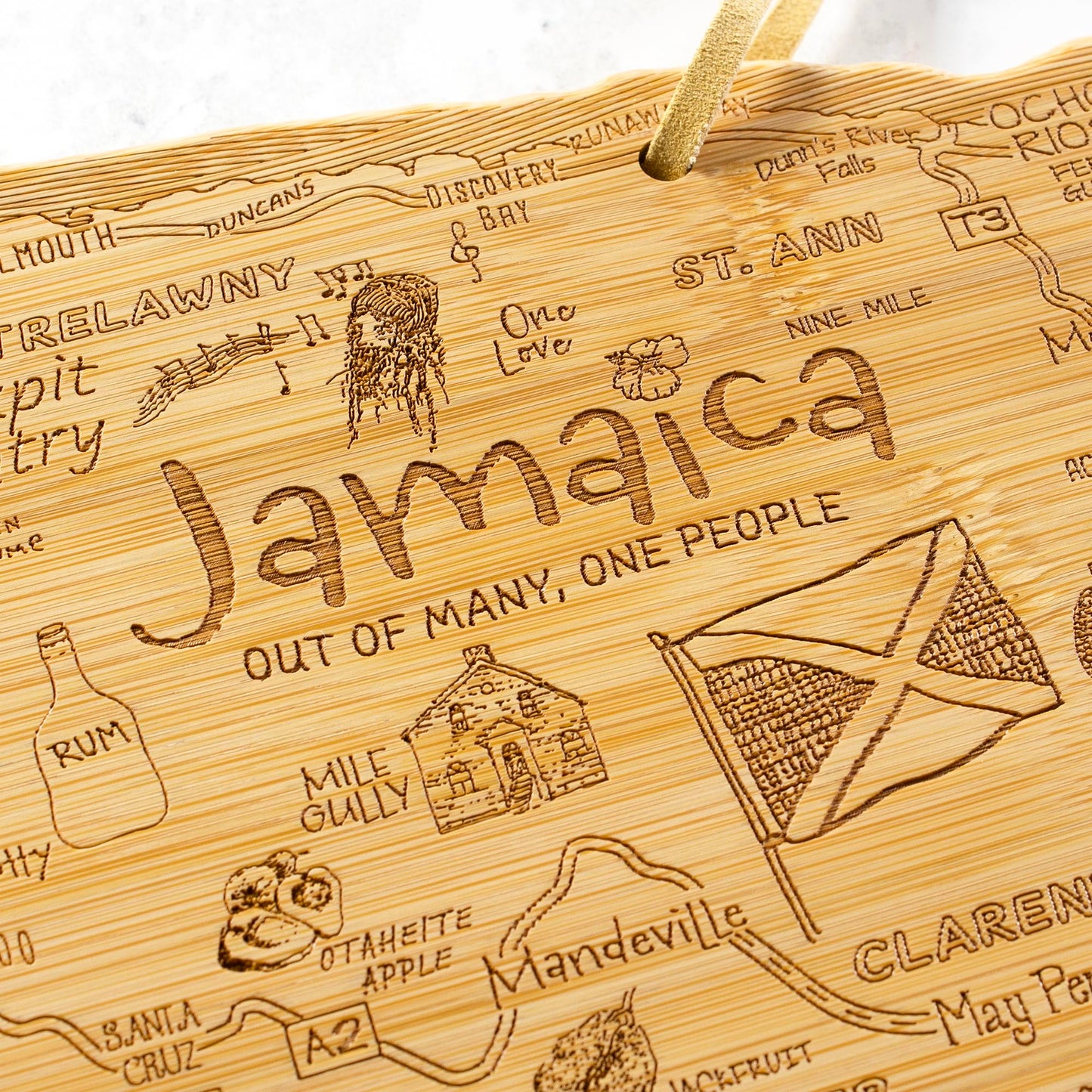 Totally Bamboo Destination Jamaica Shaped Cutting Board Bamboo Charcuterie and Serving Board with Hang Tie for Wall Display