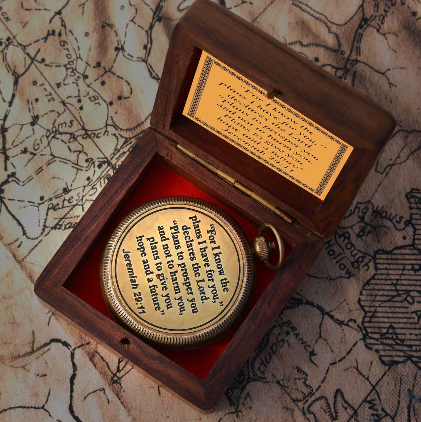 I Know The Plans I Have for You Engraved Compass with Wooden Box, Jeremiah 29 11 - Christian & Catholic Gifts for Men, Women & Graduation