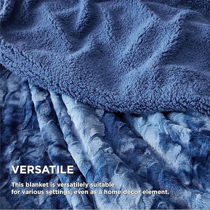 Bedsure Sherpa Blanket Queen Size - Soft, Fuzzy & Fluffy Faux Fur - Warm, Cozy Blanket for Couch, Sofa and Bed, Tie Dye Design, Indigo, 90x90 Inches