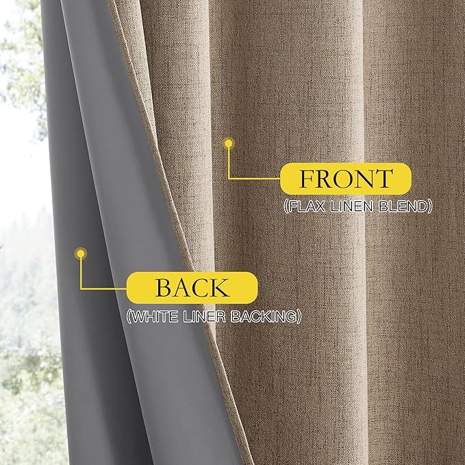 NICETOWN Burlap Vintage Open Linen Weave Flax Thermal Curtains, 100% Blackout Curtains 95" Long for Dining Room, Soundproof Window Treatment Drapes for Home Office, 62" Wide Per Panel, Set of 2