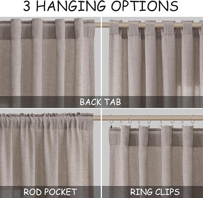 Extra Long Brownish Grey Curtains 2 Panels 102 Inches Long for Living Room Back Tab Pocket Light Filtering Semi Sheer Drapes Cotton Linen Textured Window Curtain 102 Inch Length for Bedroom 9 FT
