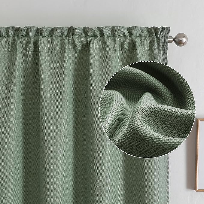Chyhomenyc Sage Green Curtains 45 Inch Length 2 Panels, Faux Linen Textured Semi Sheer Light Filtering Soft Airy Rod Pocket Window Treatment Drapes for Living Room Bedroom, Each 30" Wx45 L