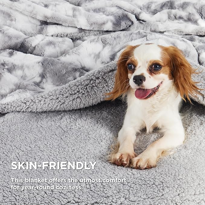Bedsure Sherpa Blanket Twin Size - Soft, Fuzzy & Fluffy Faux Fur - Warm, Cozy Blanket for Couch, Sofa and Bed, Tie Dye Design, Light Grey, 60x80 Inches