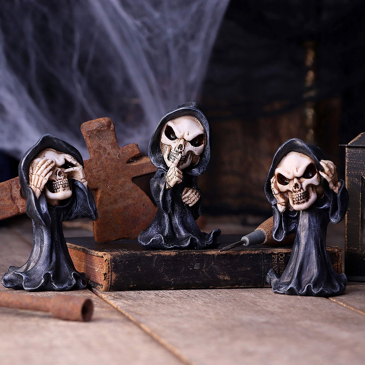 Nemesis Now See No Evil Hear No Evil Speak No Evil Figurines, Adorable Hand-Painted Resin Collectibles and Gift, 8cm - Grim Reapers
