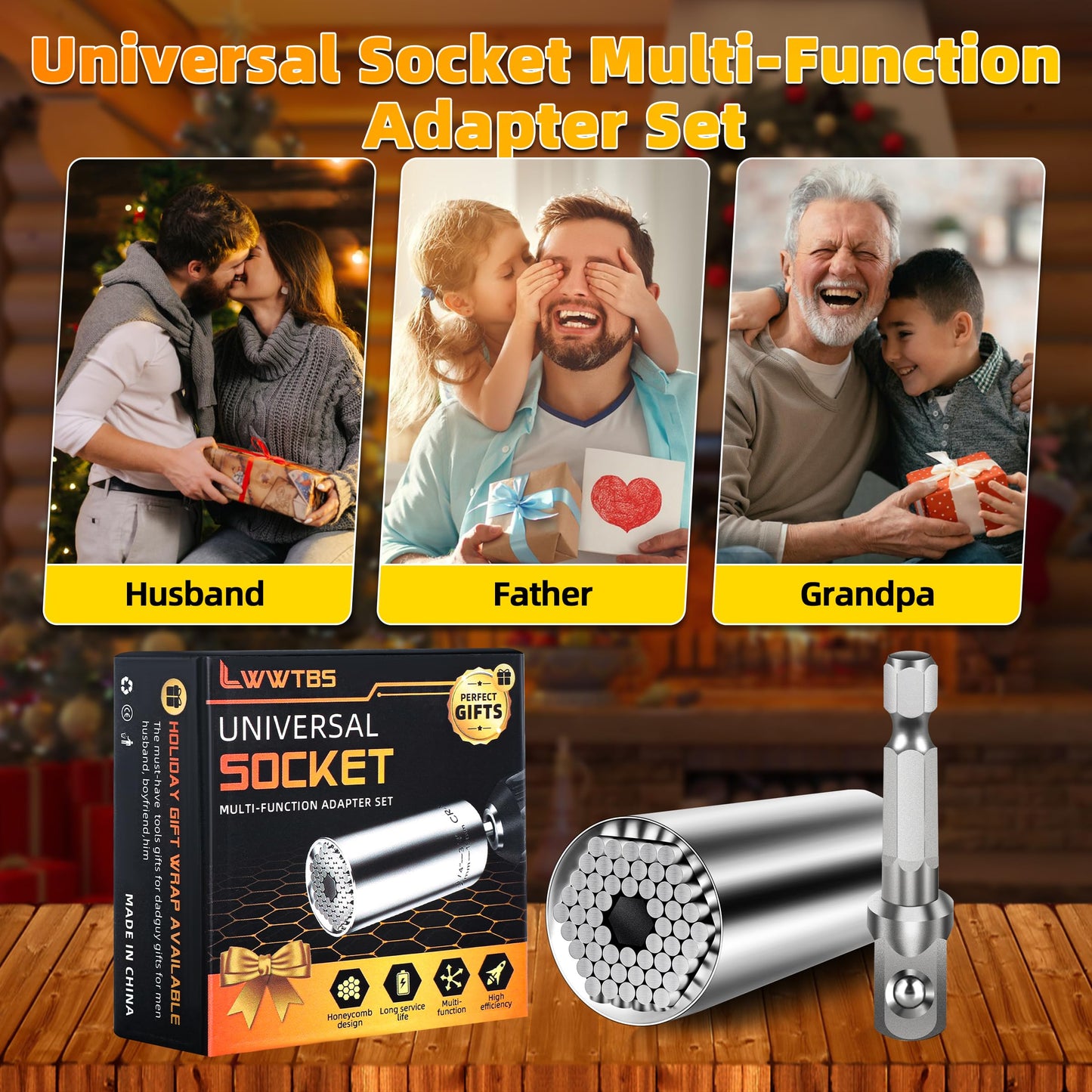 Fathers Day Dad Gifts from Daughter Son Wife Super Universal Socket Tools Gifts for Mens Grip Socket Set With Power Drill Adapter (7-9MM) Cool Tools Gadgets for Dad(2)