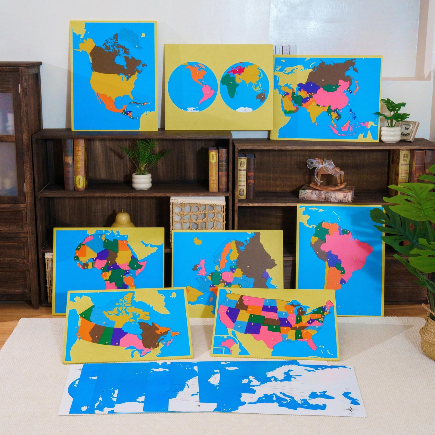 penepico Premium Montessori Wooden World Map Puzzle Set- 8 Large Geography Puzzles, Educational Gift for Kids & Toddlers, 23” Homeschool & Classroom Learning Materials (Puzzle Collection)