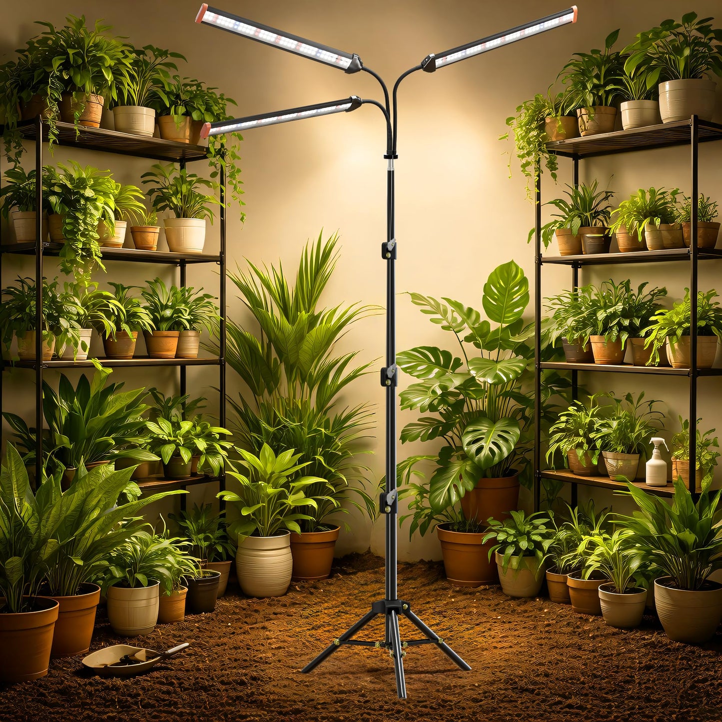 Quehoomii Grow Light with Stand for Indoor Plants,3500K Warm White Plant Light with Red Blue LEDs for Indoor Tall Large Plants Growing,Dimmable & Auto Timer,Height Adjustable 17-61"