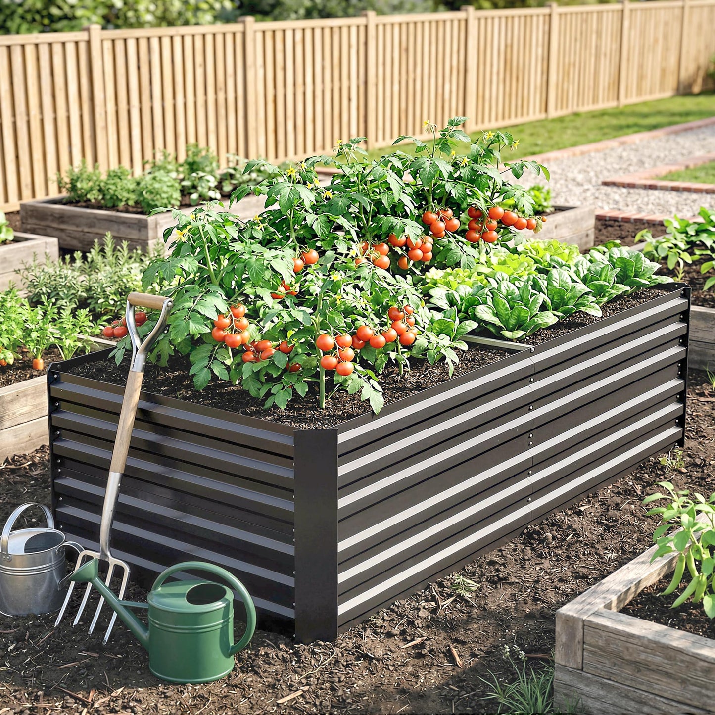 Outsunny Galvanized Raised Garden Bed Kit with Reinforcing Bars, Large and Tall Metal Planter Box for Vegetables, Flowers and Herbs, 6' x 3' x 2', Dark Gray