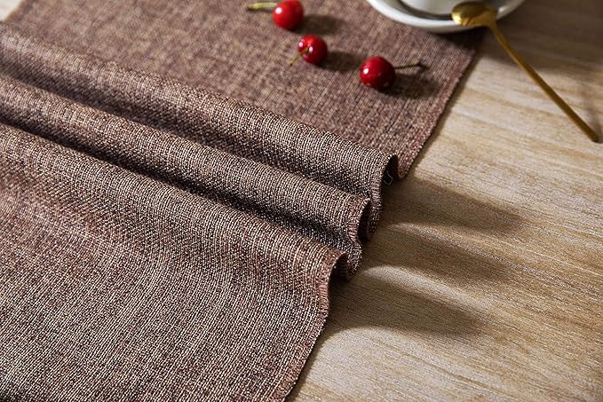 ZeeMart Brown Table Runners 108 Inches Long, Burlap Linen Style Rustic Farmhouse Table Runner, Long Boho Dining Table Runner, 13x108 Inches, Brown