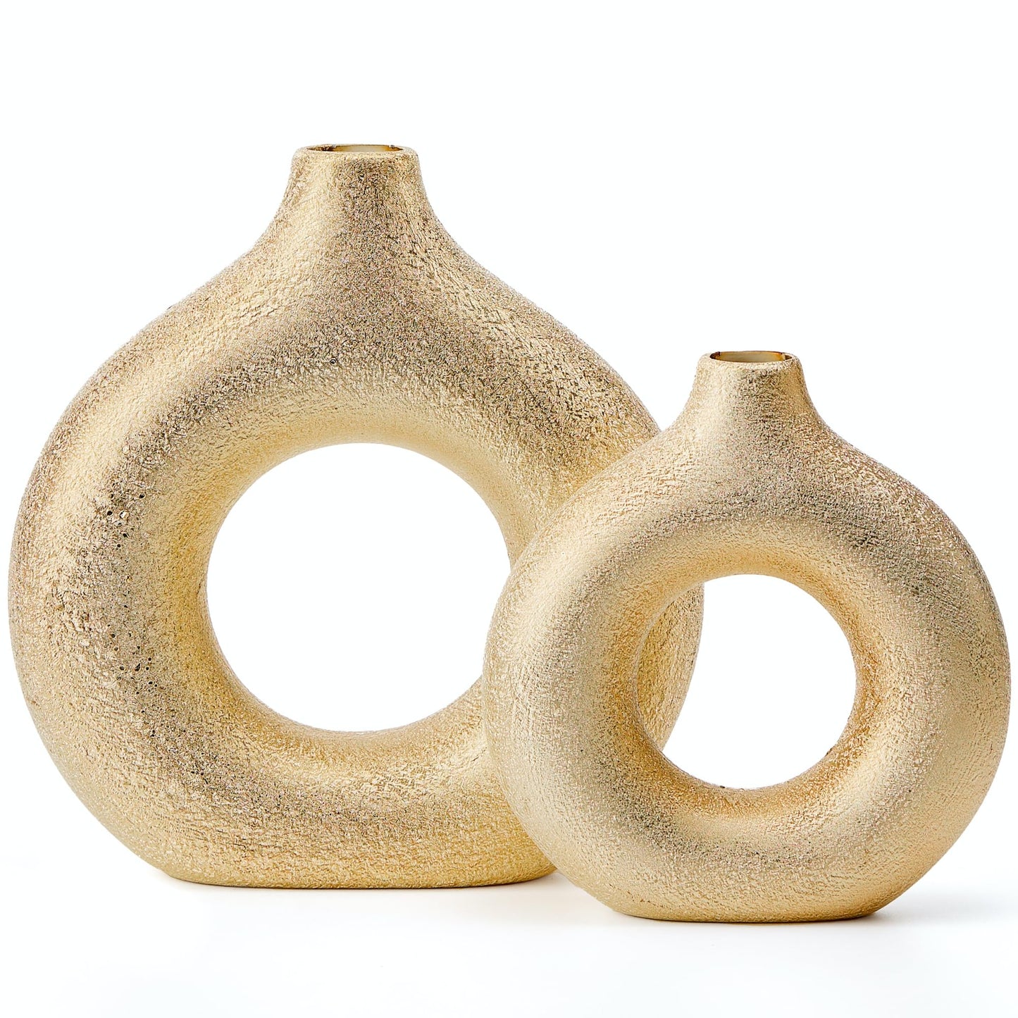 Modern Donut-Shaped Decorative Vases, Handmade Minimalist Boho ins Style, Modern Vase for Home Decor for Wedding Dinner Table Party Living Room Office Bedroom (Gold, Large + Small)