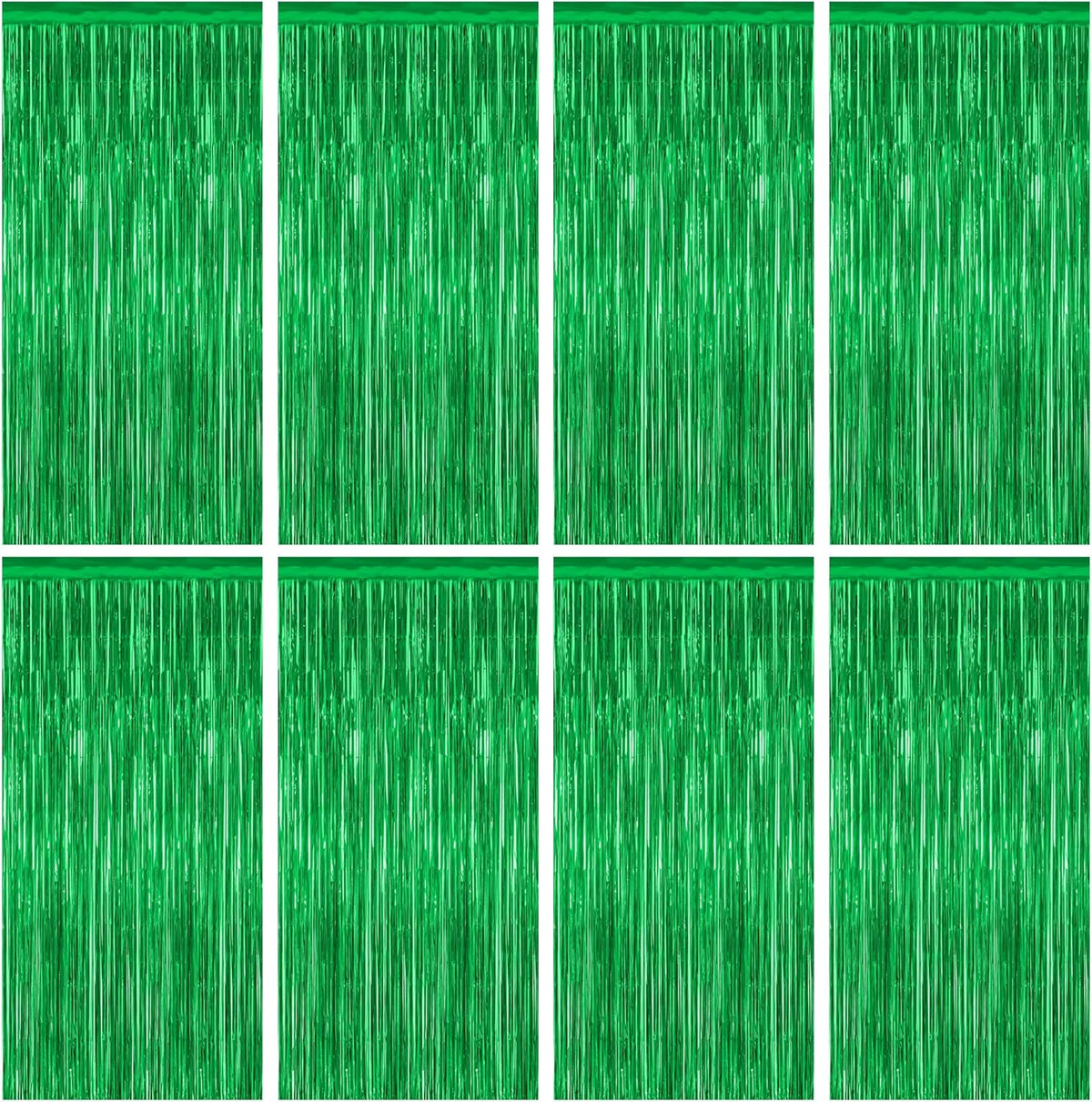 8 Pack Green Streamer, 3.28 FT x 7.05 FT Dinosaur Backdrop, Metallic Tinsel Backdrop FOI Fringe Curtains Party Streamer, Jungle Decor Green Streamer Party Decorations Photo Booth Props