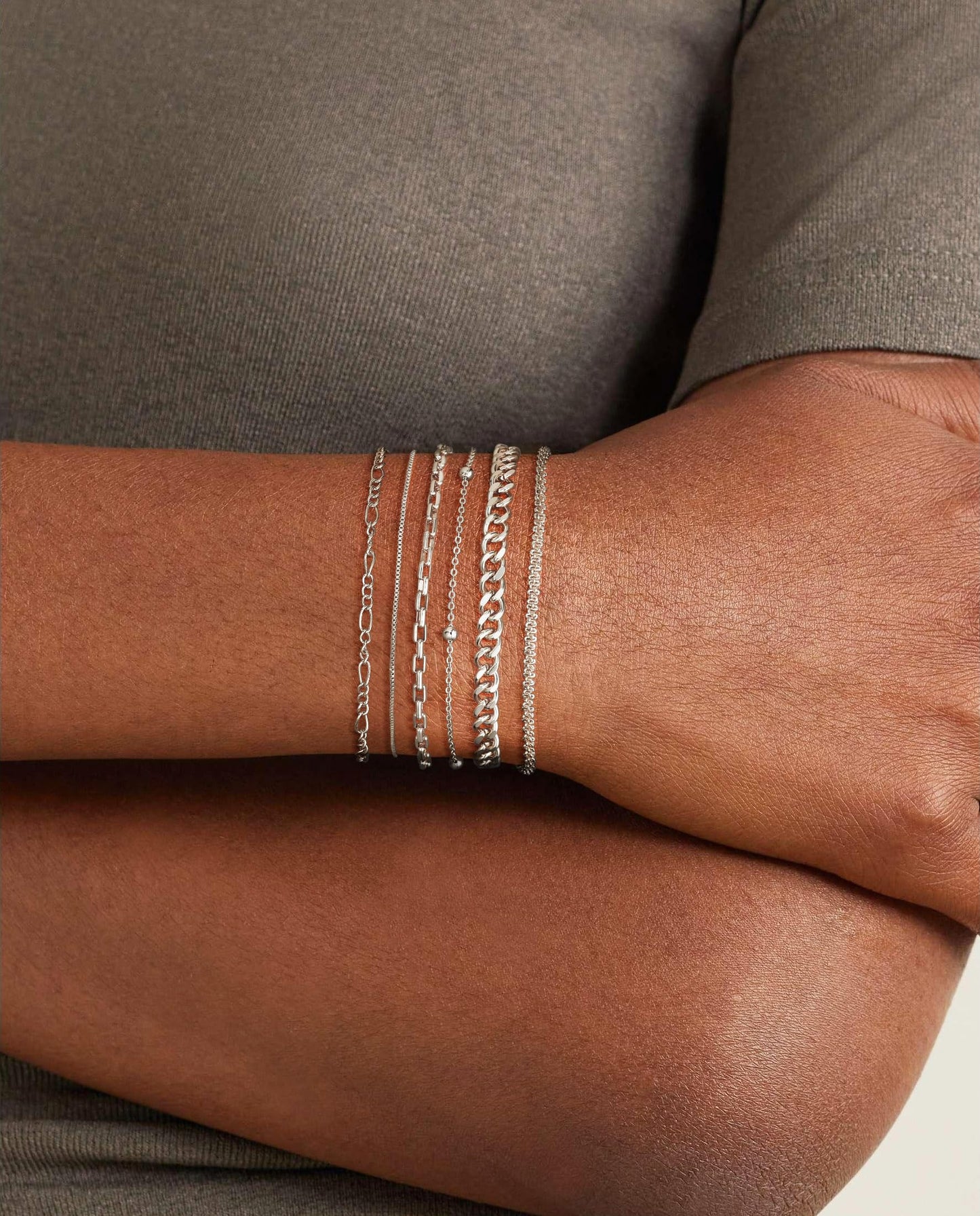 DEARMAY 925 Silver Plated Bracelets for Women Trendy Dainty Silver Plated Jewelry Sets Waterproof Fashion Stackable Box Beaded Figaro Rope Cuban Chain Bracelet Pack Stack Gifts for Womens