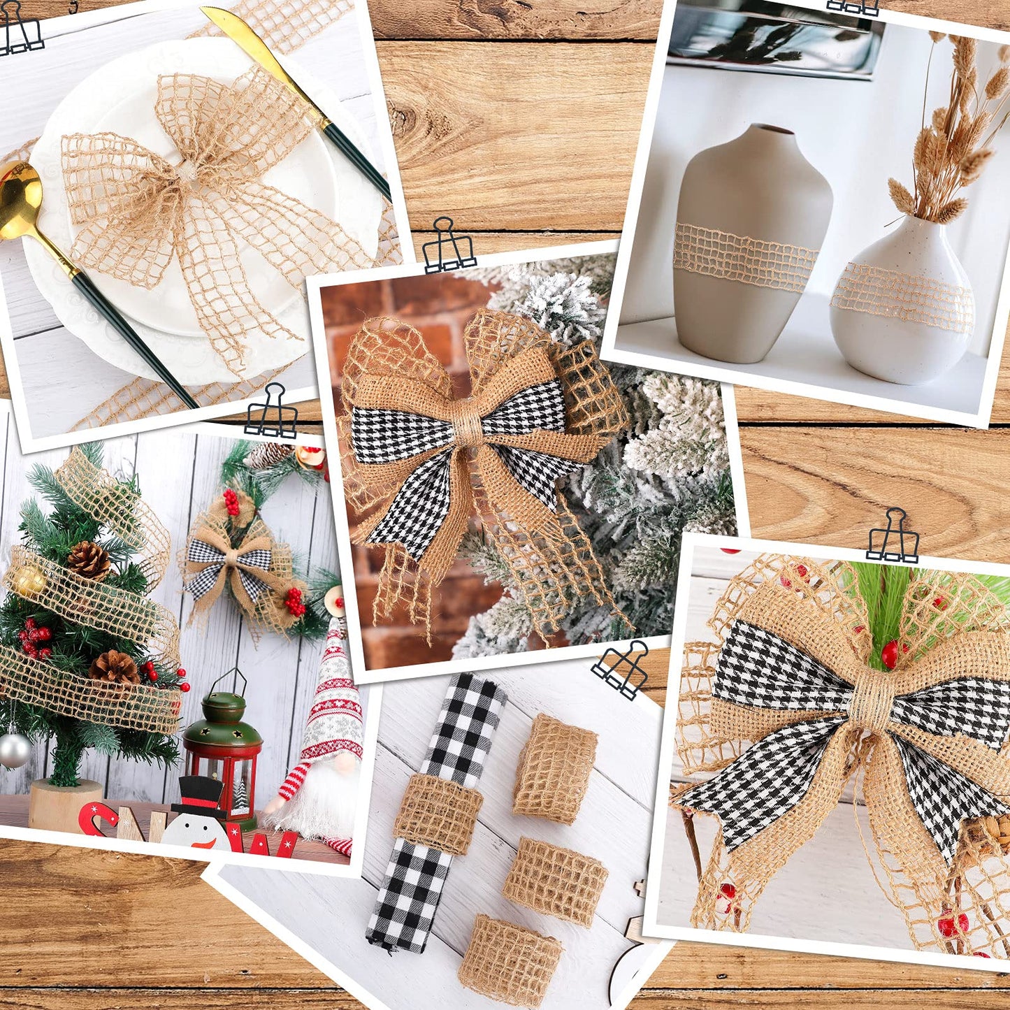 MTLEE 2 Rolls Mesh Burlap Wired Ribbon 2 Inch x 20 Yards Open Weave Burlap Net Ribbon Fabric with 5 Square Grids DIY Craft Supplies for Wrapping Bow Wreath Party Home Decor