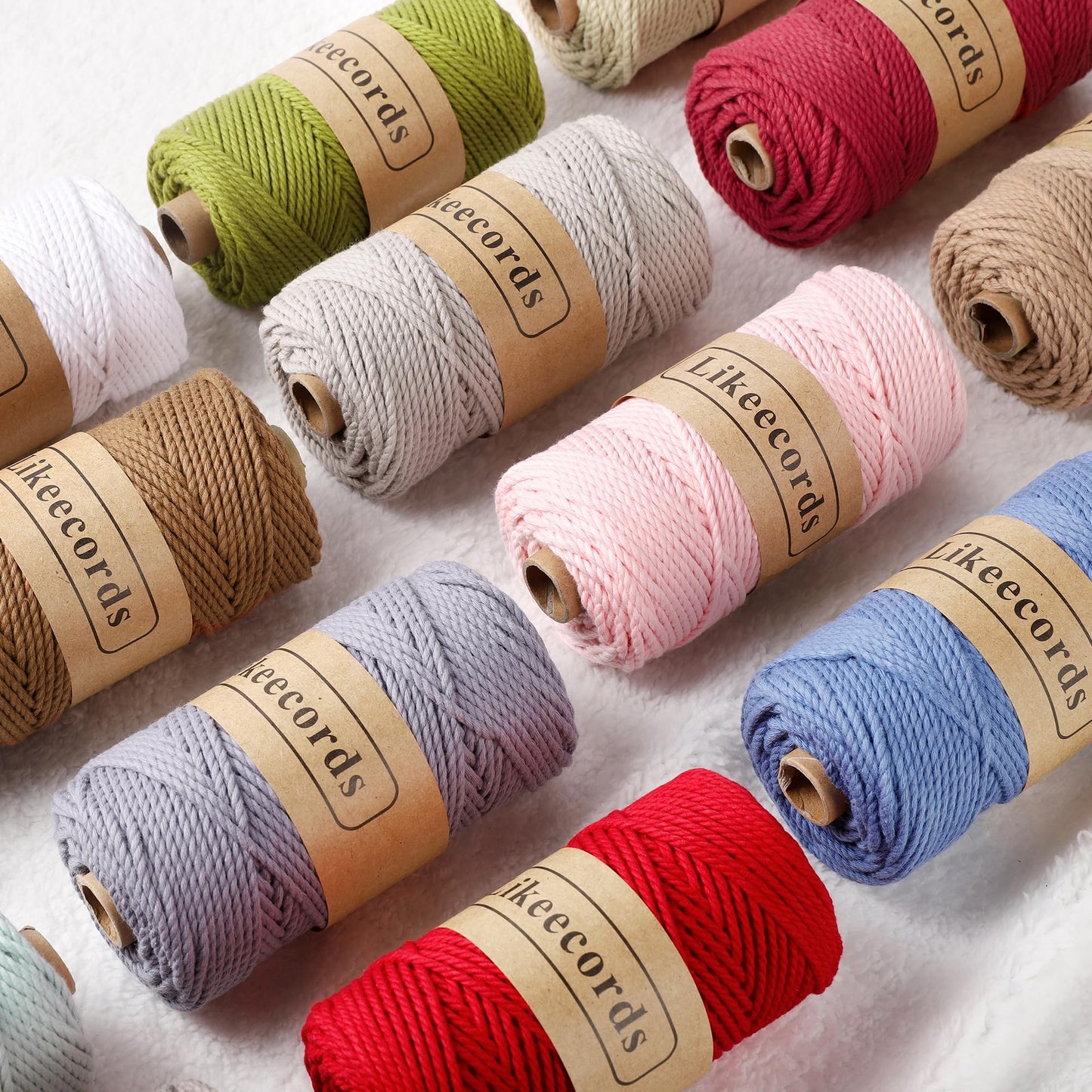 Likeecords 2 Rolls of Cotton Macrame Cord 3mm x 100m, 3 Strand Twisted, Macrame Rope, Macrame String Cotton Yarn, Macrame Yarn Craft Cord for Knitting Plant Hangers Christmas Décor (Terra Cotta)
