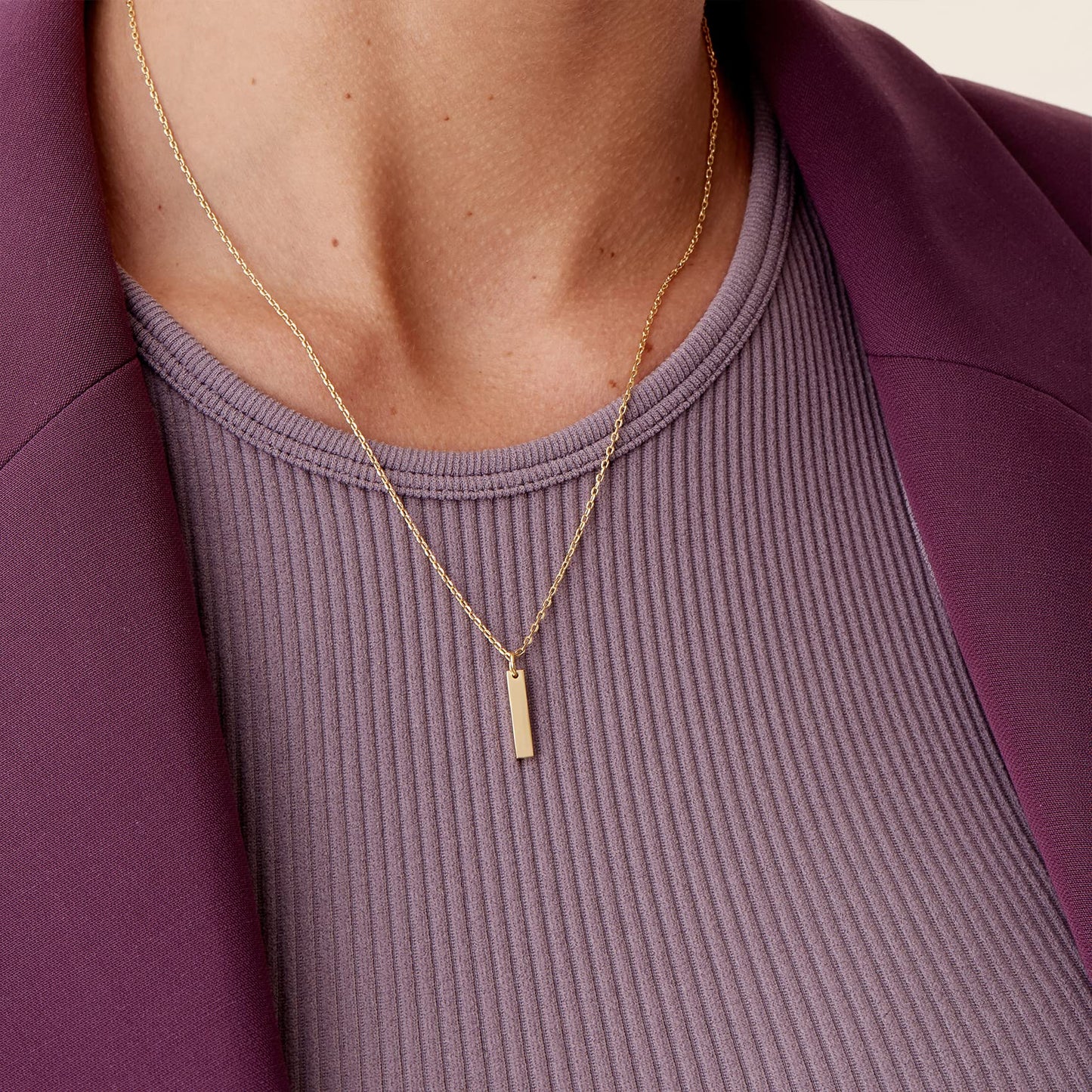 PAVOI 14K Gold Plated Bar Necklace l Pendants for Women (Yellow Plated, Bar)