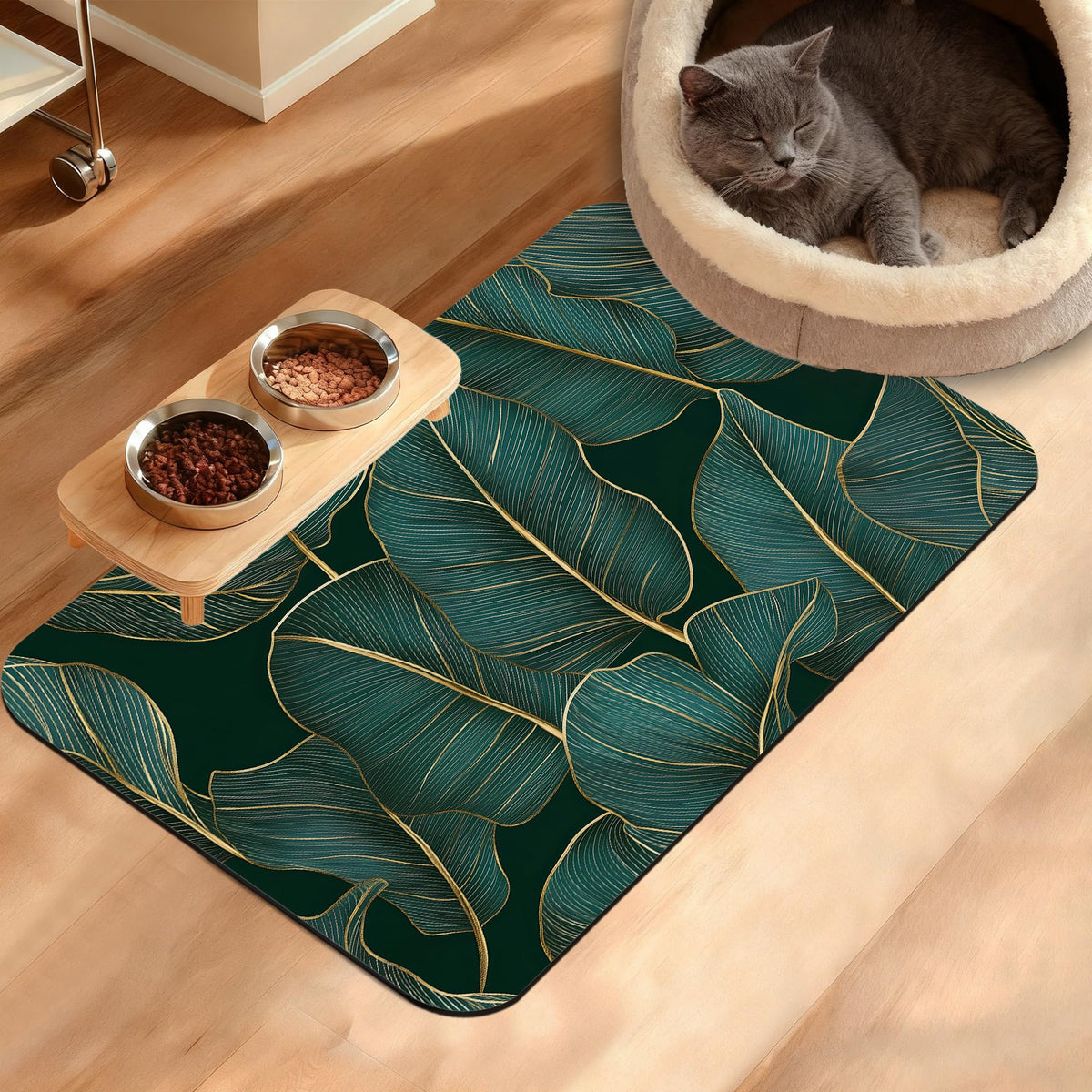 Tropical Palm Dog Food Mat,Exotic Leaves Floral Absorbent Pet Feeding Mat for Food and Water Bowl,Quick Dry Dog Placemat Non Slip Rubber Backing Waterproof Pet Supplies 16" x 24"