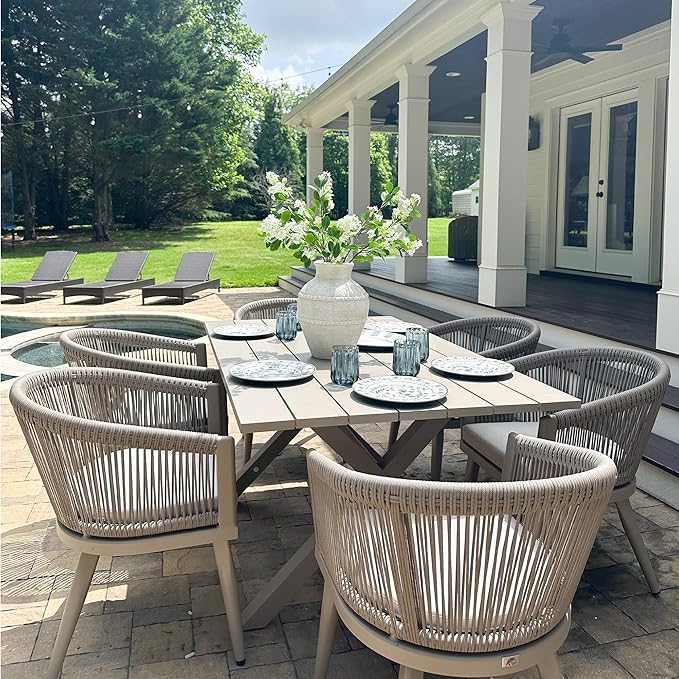 PURPLE LEAF Outdoor Dining Set for 12 All-Weather 14 Pieces Patio Aluminium Dining Large Table and Rope Weave Chairs Included Cushions for Deck Indoor Decor Kitchen Patio Furniture Set Champagne