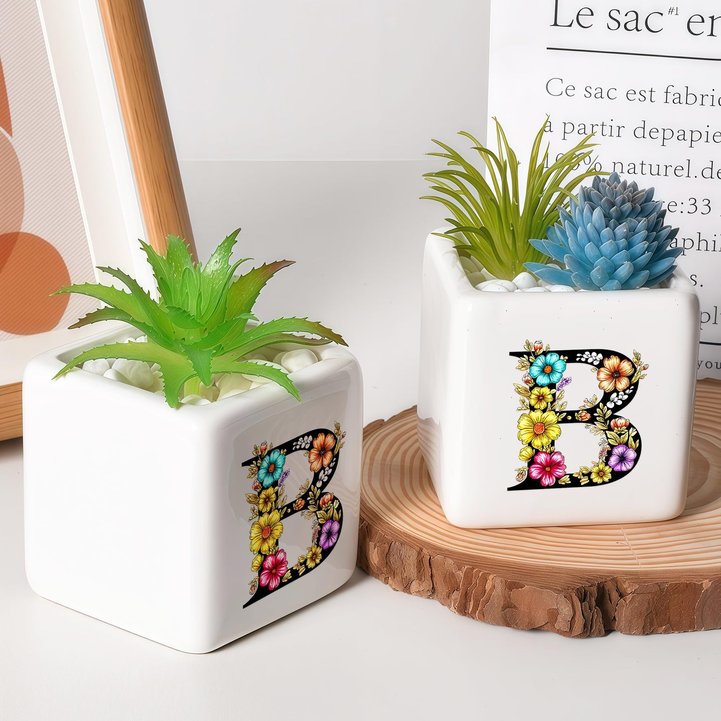 BJDAMAI Succulent Planter Flower Plant Pot Small, Girls Stuff Decor Item Accessories Things Merchandise Gift Essentials Aesthetic (Letter B)