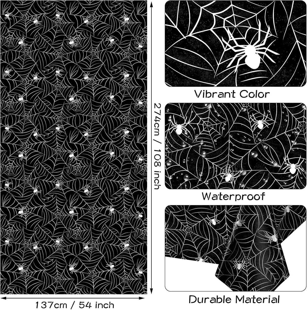 TREWAVE 3 Pack Halloween Spiderweb Tablecloth Rectangular Plastic Spider Web Table Cloth Large Size Table Covers for Home Decor Halloween Party Decorations 54" x 108" (Black)