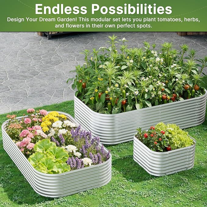 2 PCS Tall 8x4ft Galvanized Raised Garden Bed Outdoor, Metal Garden Bed for Vegetables, Above Ground Garden Box for Flower, Steel Raised Beds for Gardening